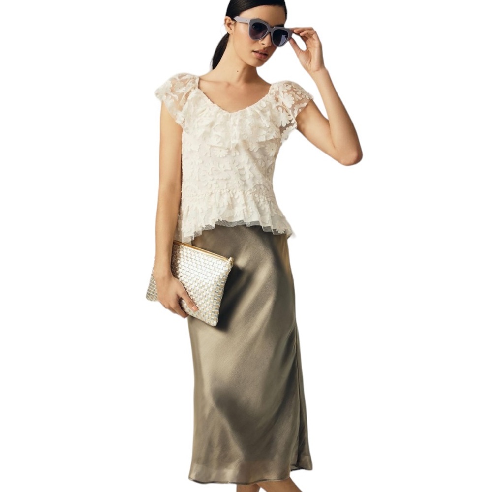 NWOT Anthropologie Textured Ivory Mesh Lace Off The Shoulder Top Blouse - XL - Picture 4 of 16
